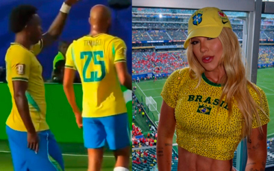 Após abrir o placar para o Brasil, Vini Jr. comemora e dedica gol a Virginia Fonseca