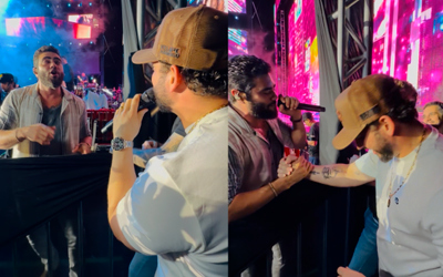 Encontro sertanejo! Henrique surpreende ao cantar com Felipe & Rodrigo durante show no ES